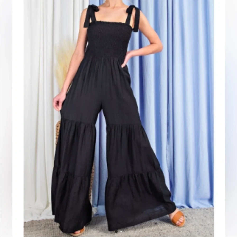 Leopard Print Smocked, Wide Leg Jumpsuit - Picture 7 of 7